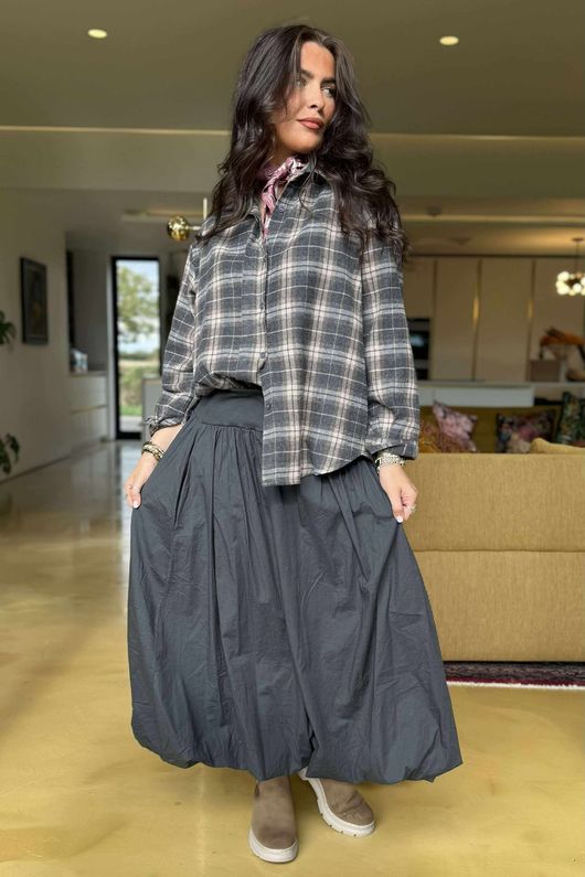 Paloma Bubble Hem Midi Skirt Charcoal